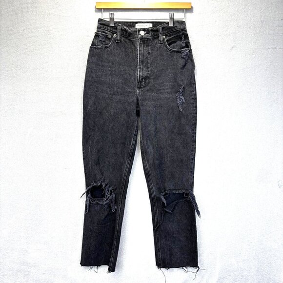Abercrombie & Fitch 90s Straight High Rise Distressed Jeans Womens 26 2 R Black - Picture 1 of 16